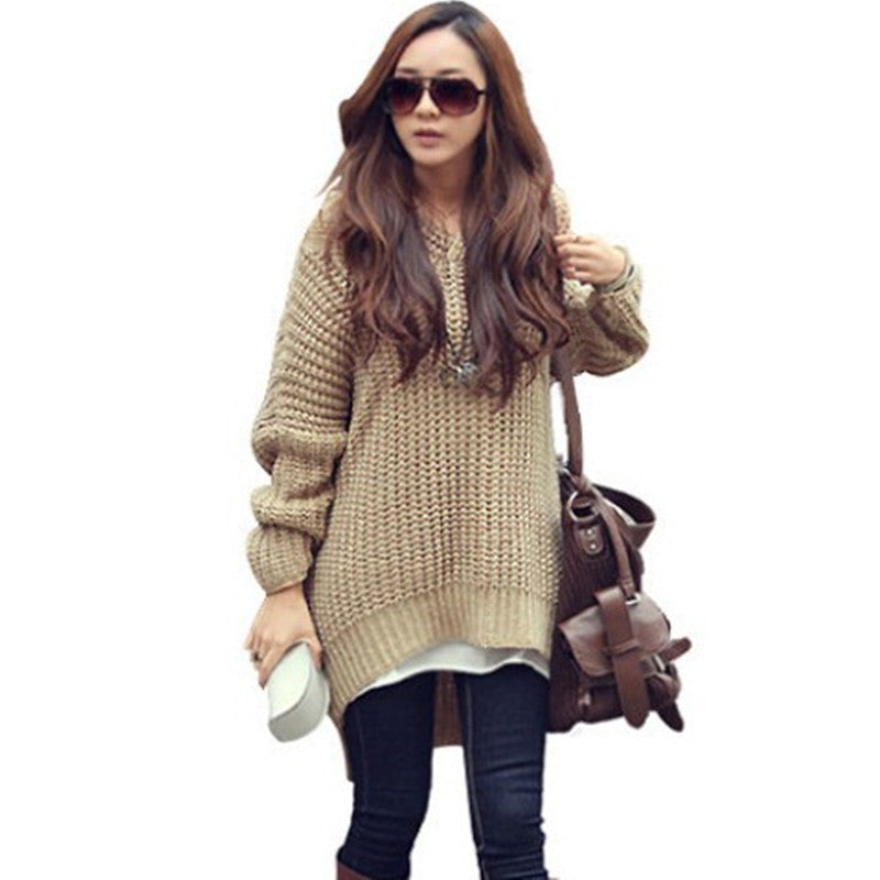 Ladies Chunky Knitted Poncho with Hood and Side Fringes Lune London