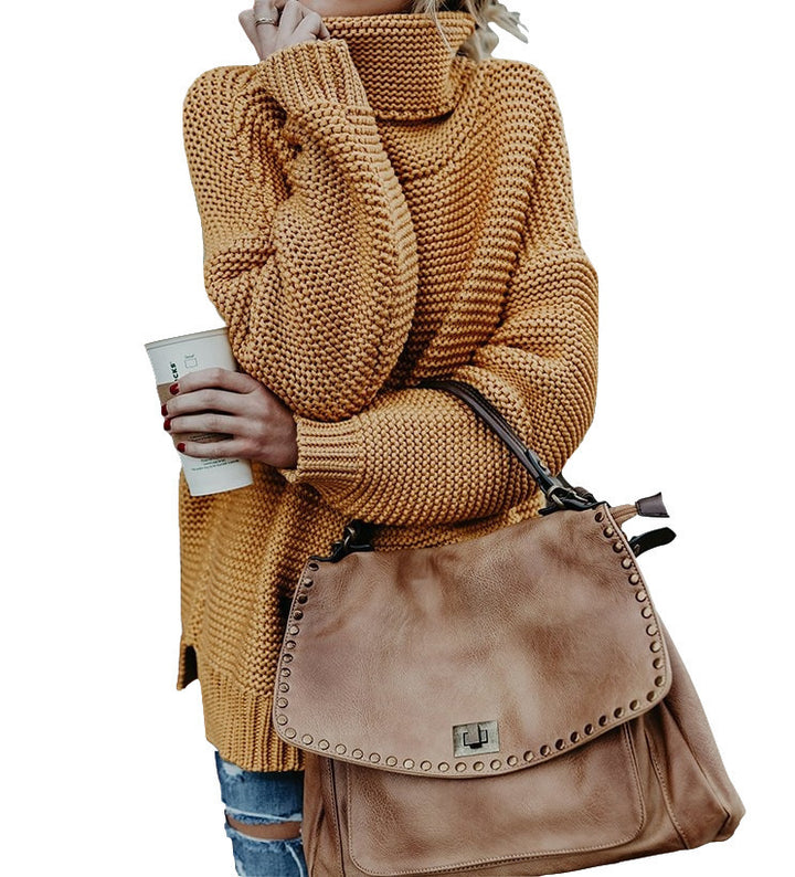 Chunky knit pullover for women with high collar and relaxed silhouette Lune London