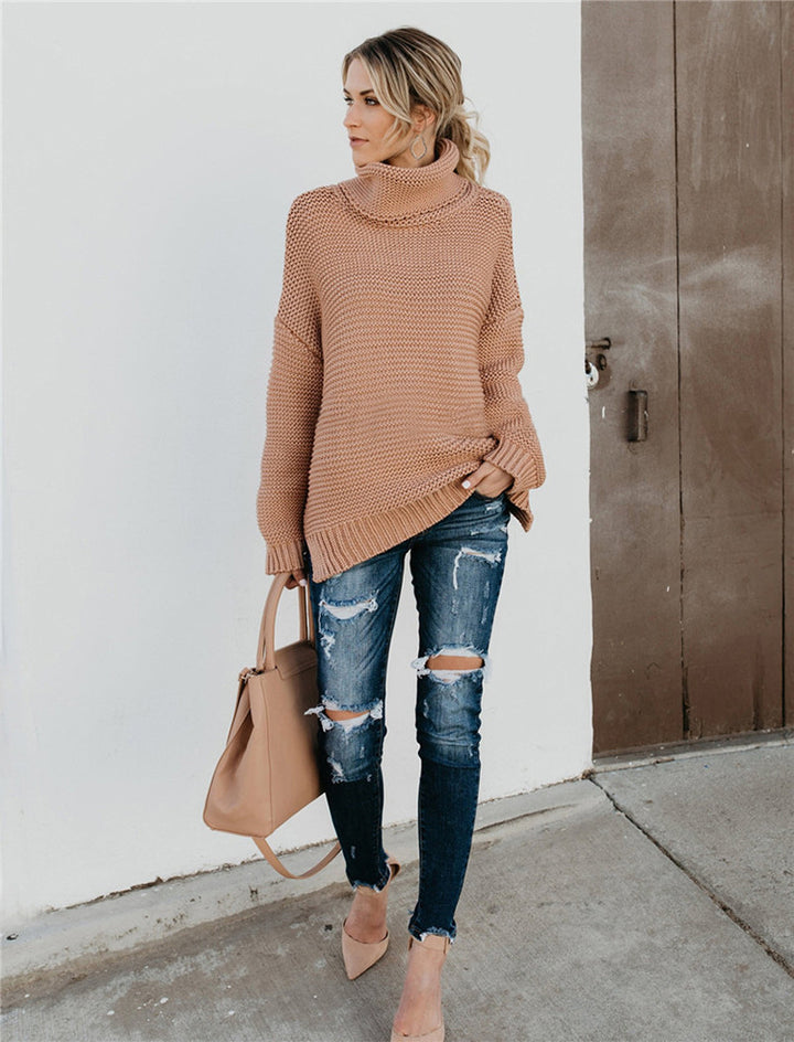 Chunky knit pullover for women with high collar and relaxed silhouette Lune London