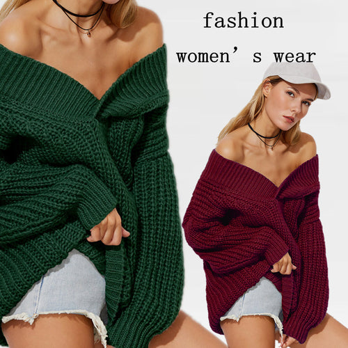 Oversized knitted sweater for women with an off-shoulder design and voluminous sleeves Amarae