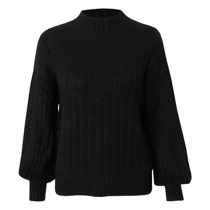Knitted sweater for women with high collar and voluminous sleeves Lune London