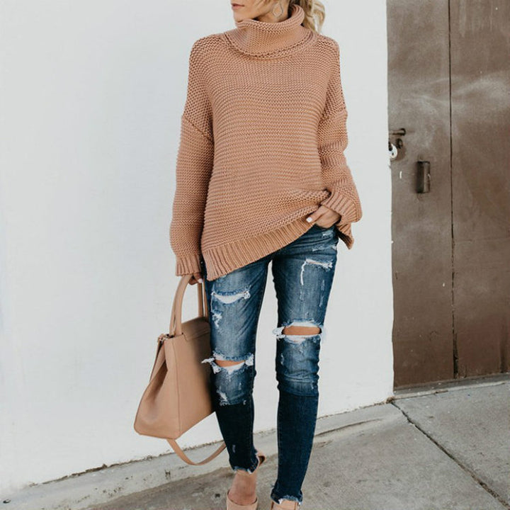Chunky knit pullover for women with high collar and relaxed silhouette Lune London