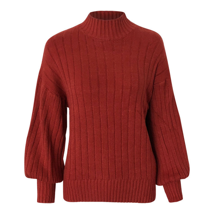 Knitted sweater for women with high collar and voluminous sleeves Lune London