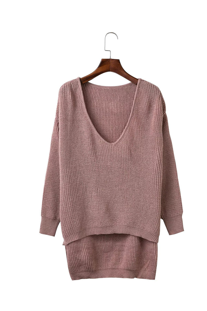Casual knit sweater for women with plunging V-neck and open back Lune London