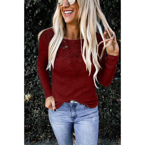 Long sleeve shirt for women with elegant lace applique and structured design Amarae