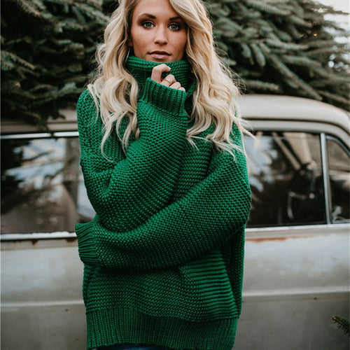 Thick knit sweater for women with a high turtleneck and a relaxed fit Amarae