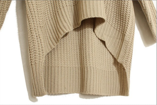 Ladies Chunky Knitted Poncho with Hood and Side Fringes Lune London