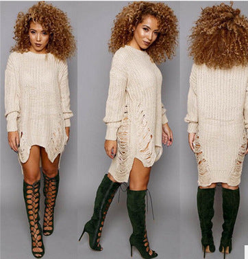 Knit dress for women with deep side slits and relaxed fit Lune London