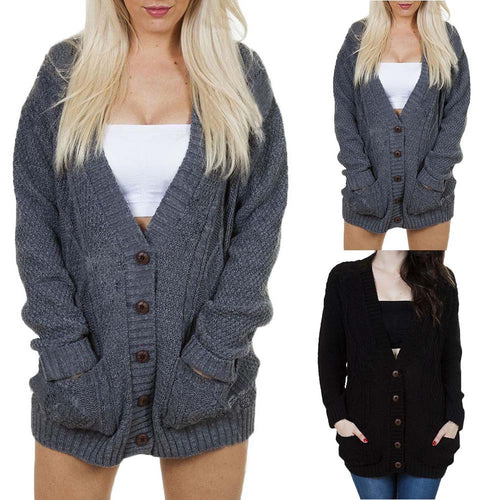 Women Knit Cardigan with Button Closure and Practical Pockets Amarae