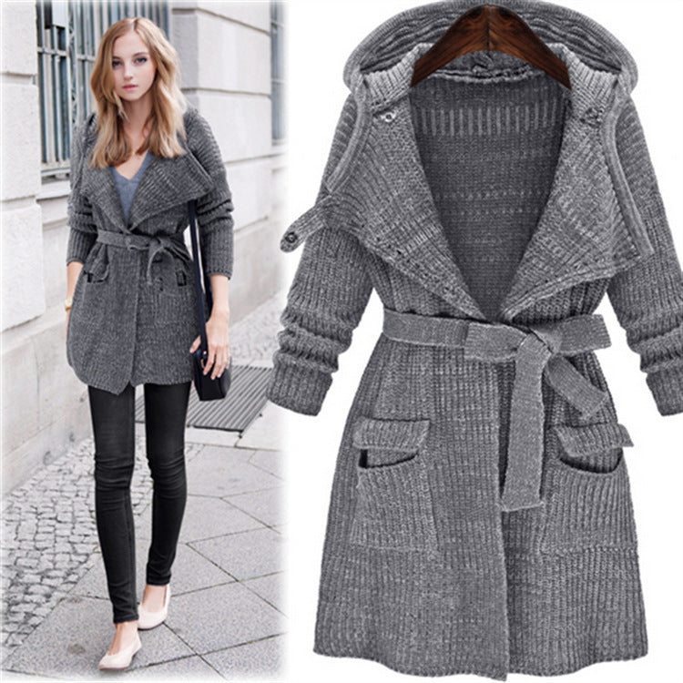 Knit coat for women with hood and practical pockets Lune London