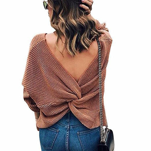 Women's sweater with open back and bow design Amarae