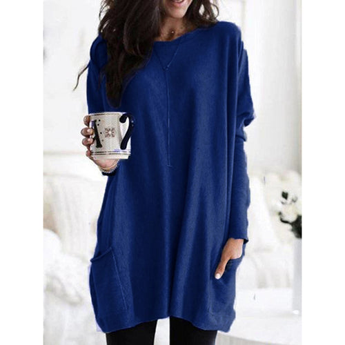 Ladies Casual Plush Sweater with Practical Pockets and Oversized Cut Amarae