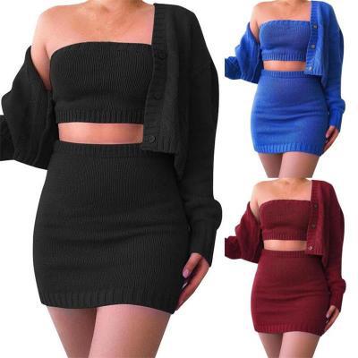 Women's knit set with crop top and mini skirt Lune London
