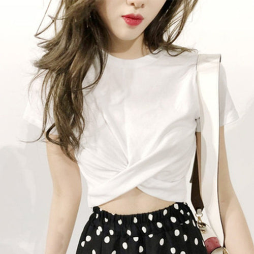 Women's Cropped T-Shirt with sophisticated knot and elegant cut