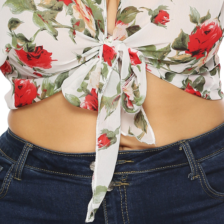 Woman floral pattern transparent overlay top Amarae