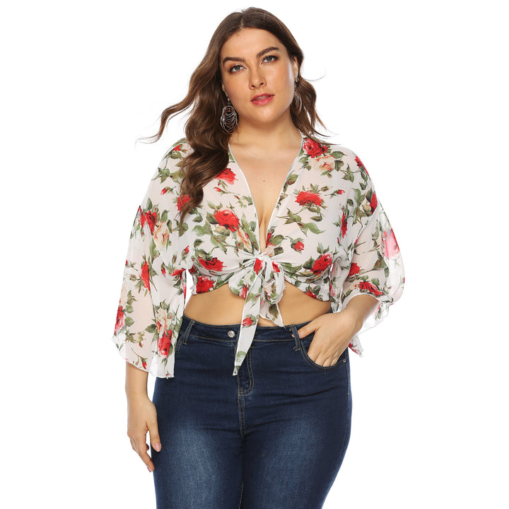 Woman floral pattern transparent overlay top Amarae