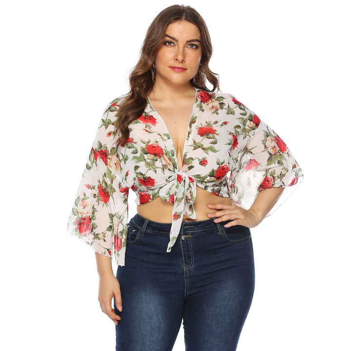 Woman floral pattern transparent overlay top Amarae