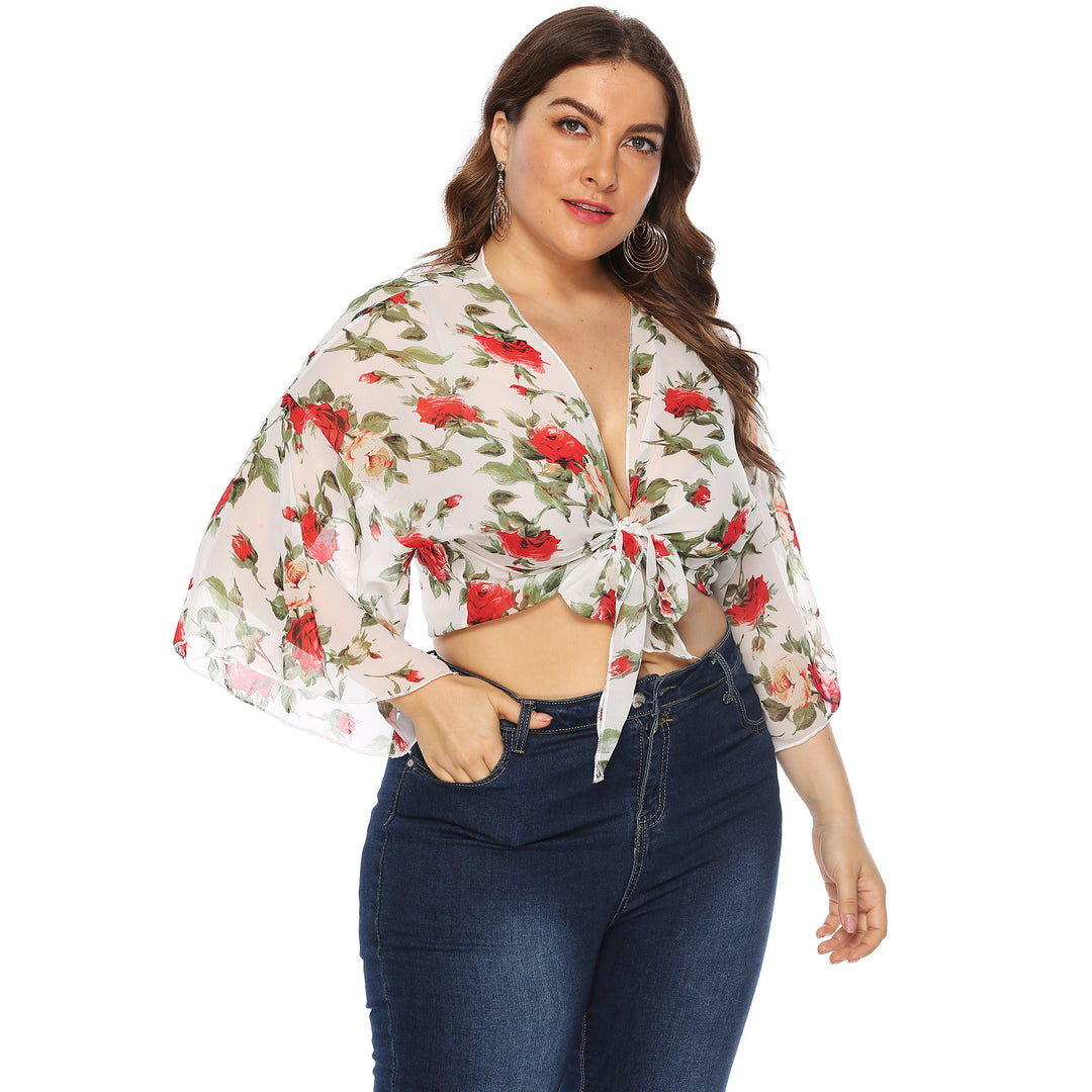 Woman floral pattern transparent overlay top Amarae