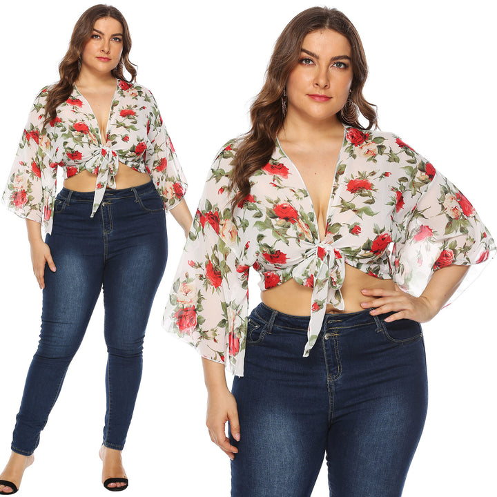 Woman floral pattern transparent overlay top Amarae
