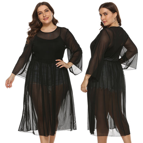Women Transparent Long Sleeve Beach Cover Up Amarae