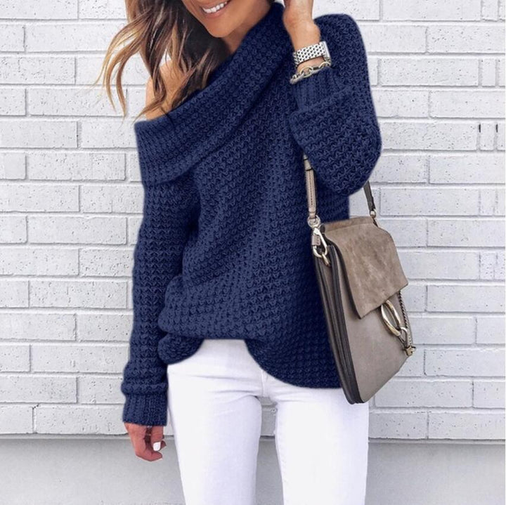 Women’s knit sweater with off-shoulder design and textured structure Lune London