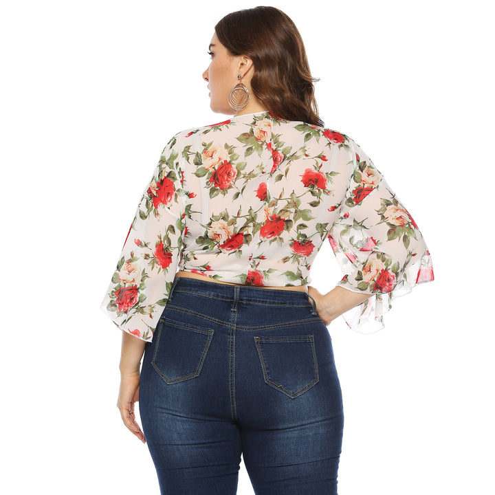 Woman floral pattern transparent overlay top Amarae