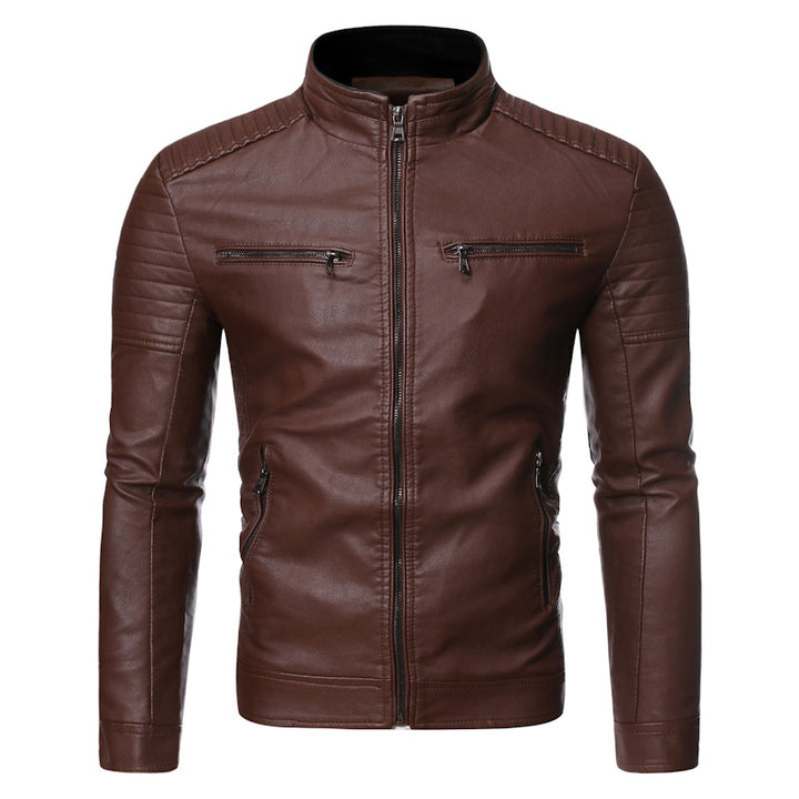 Men's leather jacket with quilted inserts Amarae