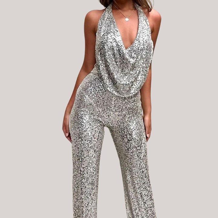 Lune London | Party Sequin Backless Halter Sleeveless Jumpsuit