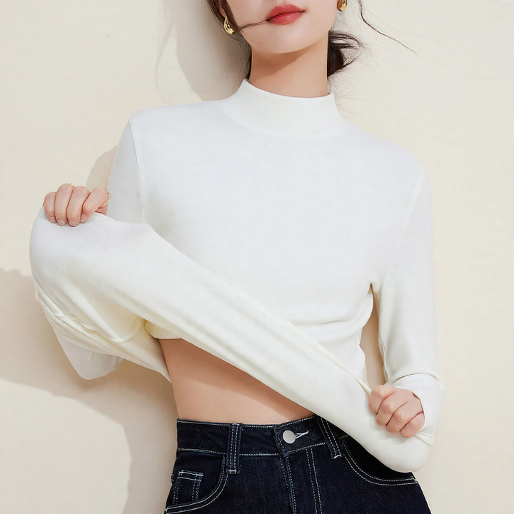 Women's thermal undershirt with stand-up collar, lined