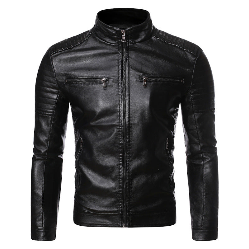 Men's leather jacket with quilted inserts Amarae