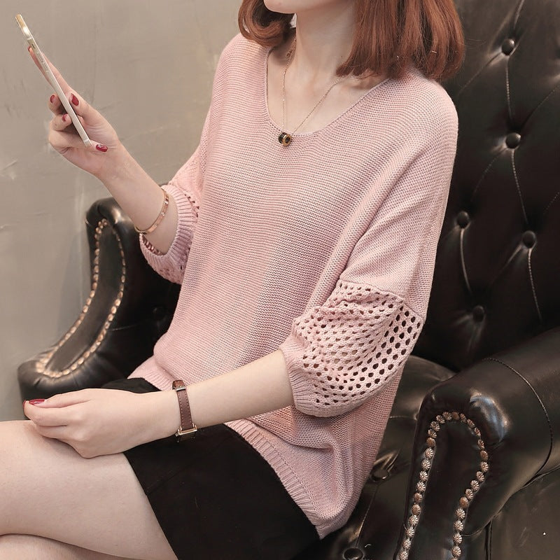 Lightweight knitted pullover for women with elegant crochet sleeves Lune London
