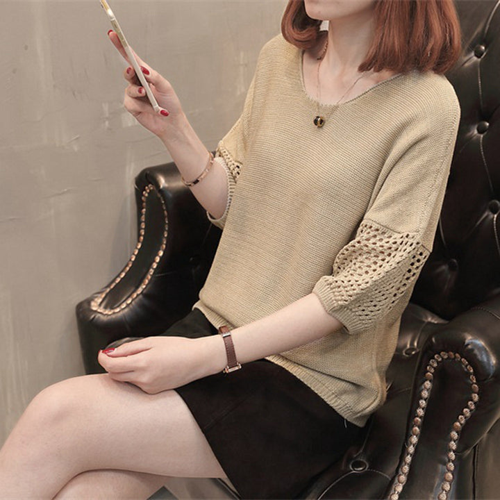 Knitted sweater for women with decorative openwork patterns and relaxed fit Lune London