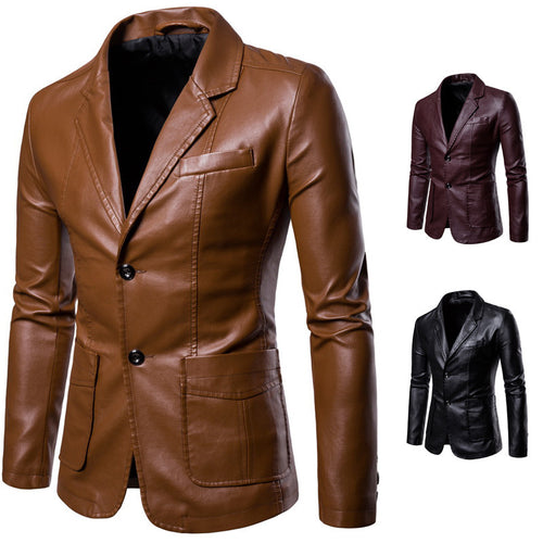 Elegant blazer in faux leather for men with slim fit Amarae