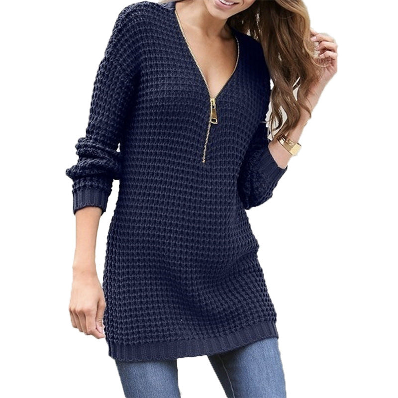 Knitted sweater for women with half-meter sleeves and an elegant zipper Lune Londonl