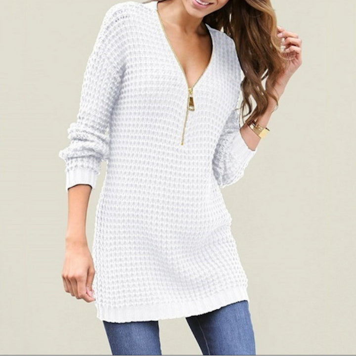 Knitted sweater for women with half-meter sleeves and an elegant zipper Lune Londonl