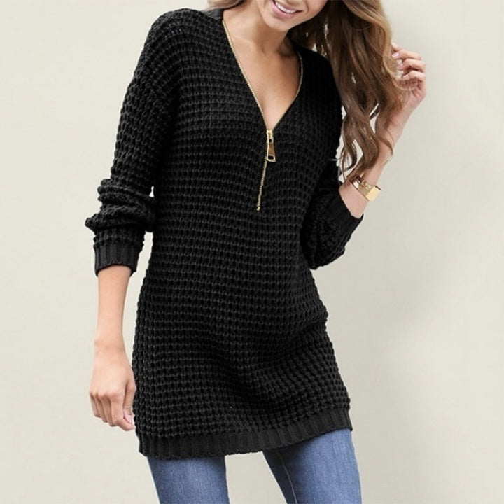 Knitted sweater for women with half-meter sleeves and an elegant zipper Lune Londonl