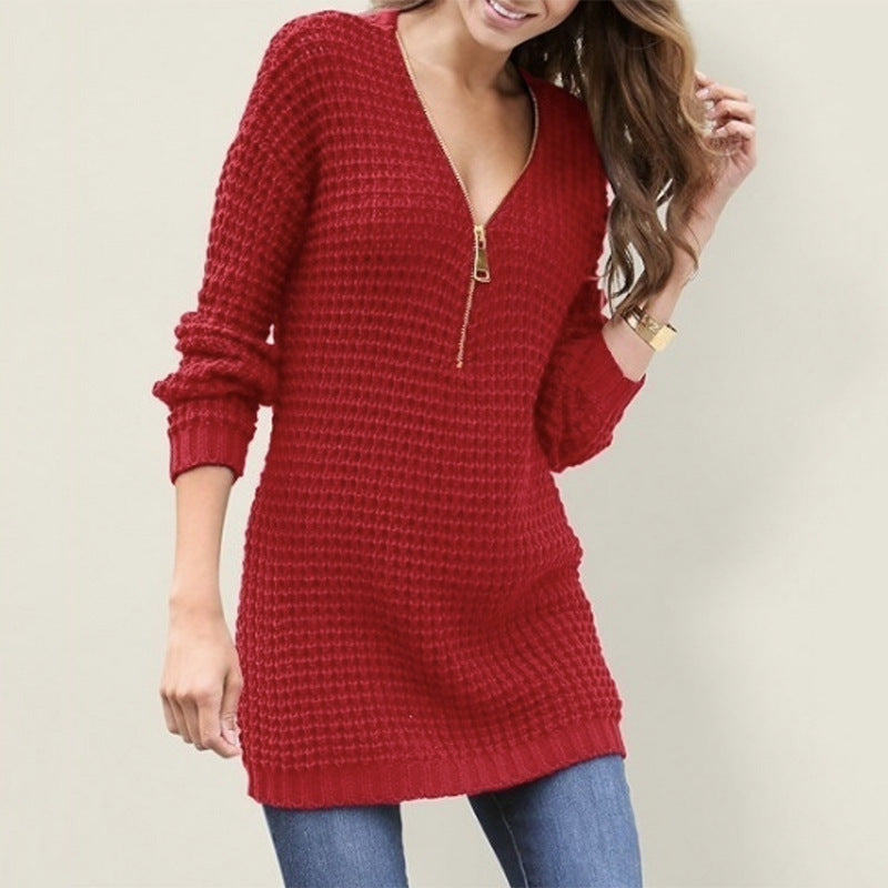 Knitted sweater for women with half-meter sleeves and an elegant zipper Lune Londonl