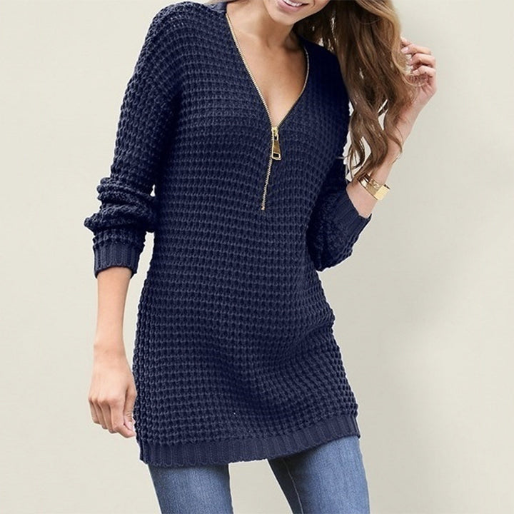 Knitted sweater for women with half-meter sleeves and an elegant zipper Lune Londonl