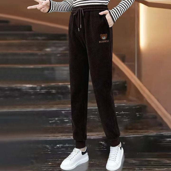 Padded corduroy jogging pants with high waistband