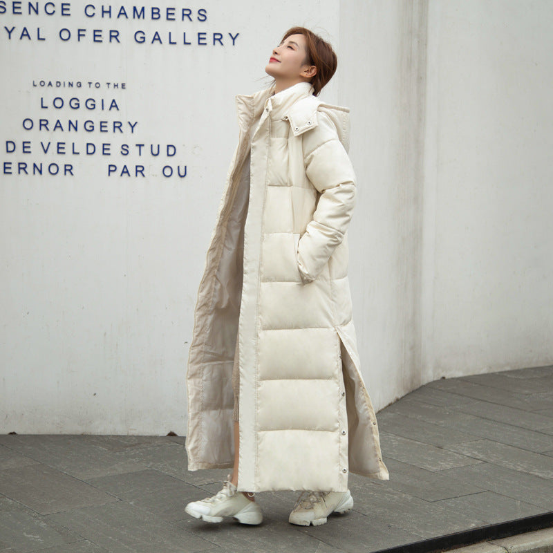 Long women's quilted coat, knee-length, padded
