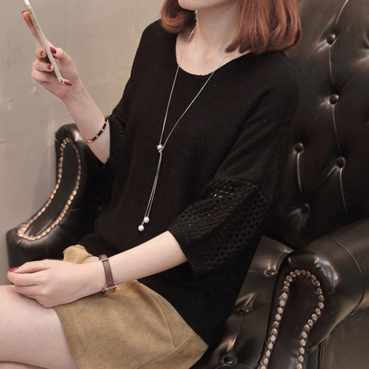 Lightweight knitted pullover for women with elegant crochet sleeves Lune London