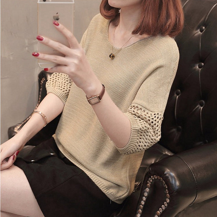 Pull en tricot pour femmes avec des manches aérées et un motif de crochet moderne Chic & Stil