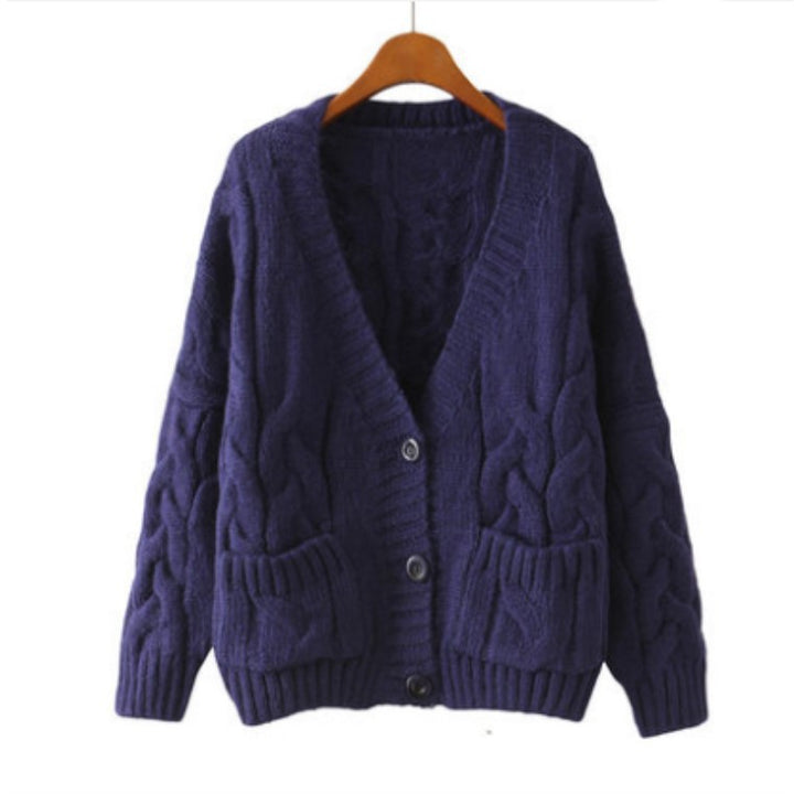 Women's knitted jacket with cable pattern and generous pockets Lune London