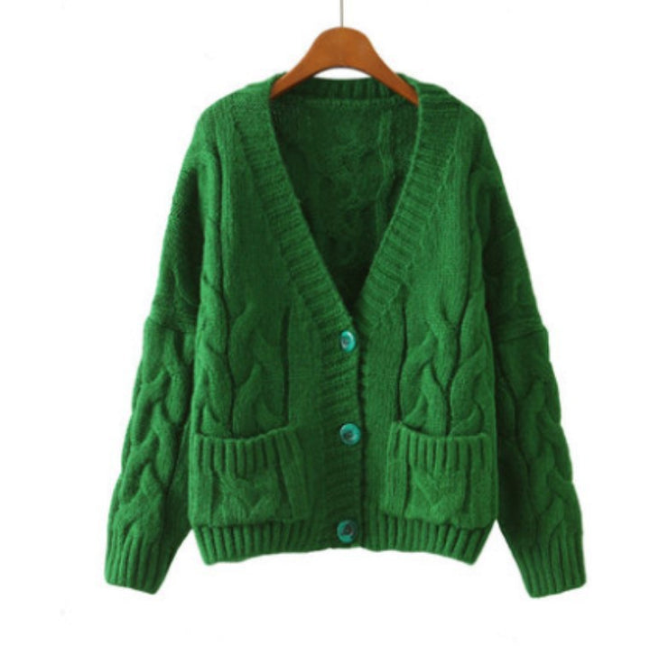 Women's knitted jacket with cable pattern and generous pockets Lune London