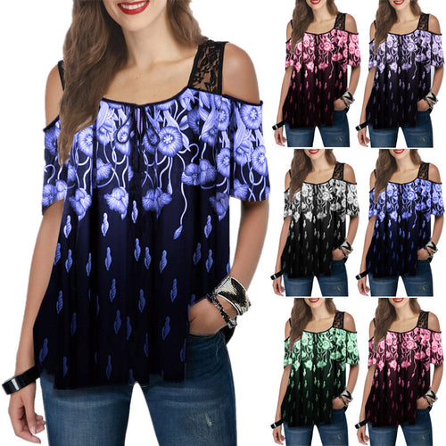Off-shoulder blouse for women with floral accents and transparent sleeves Amarae