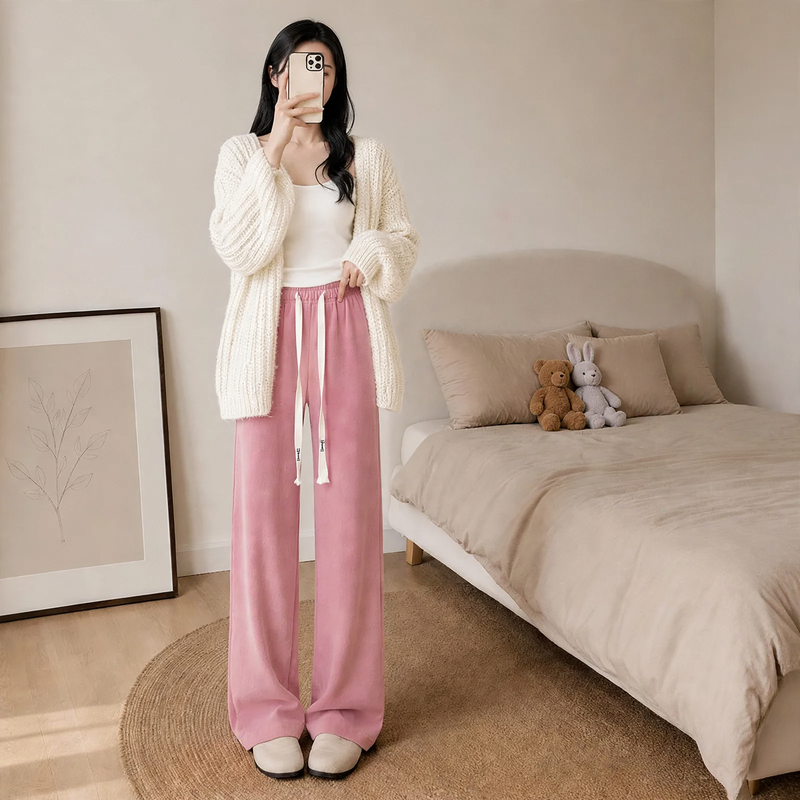 Women's corduroy trousers with wide leg, loose fit