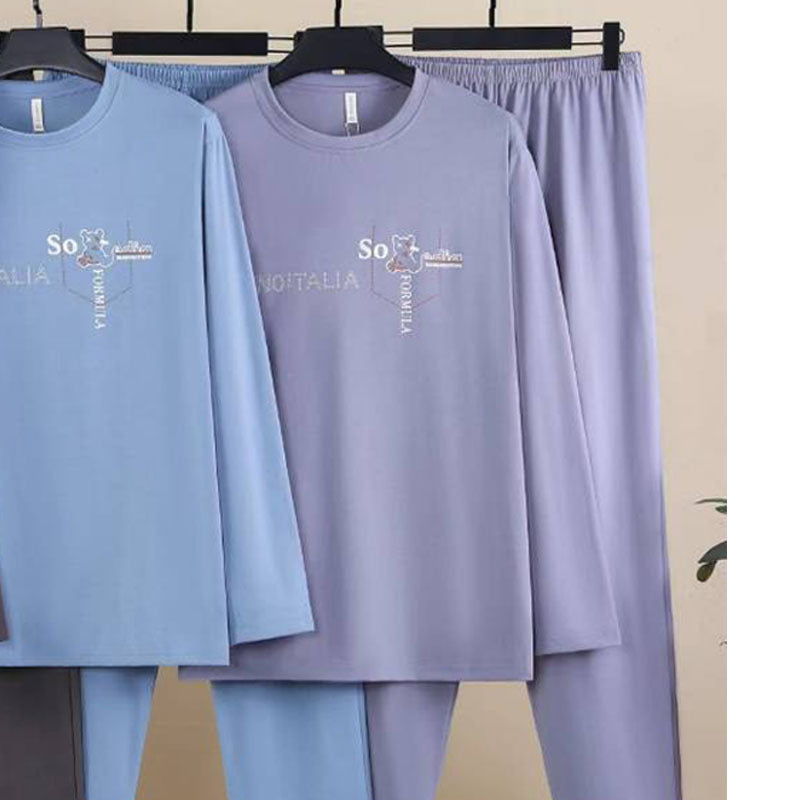 Men's pajama set made of combed cotton, elastic