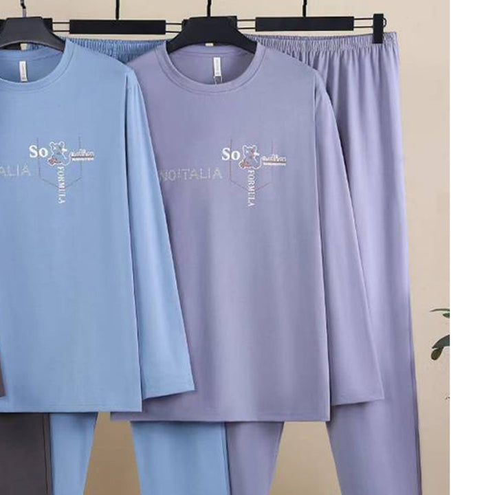 Men's pajama set made of combed cotton, elastic