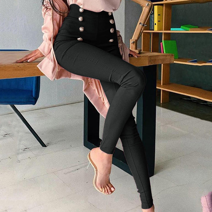 Women figure-flattering high-waist stretch skinny pants with decorative decorative buttons Amarae