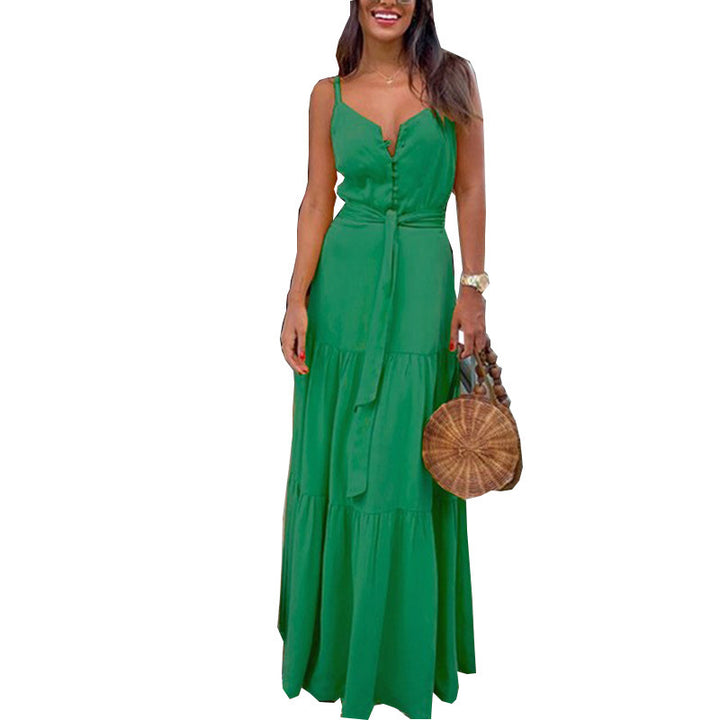 Women’s maxi dress with buttoned front and flowing skirt Lune London